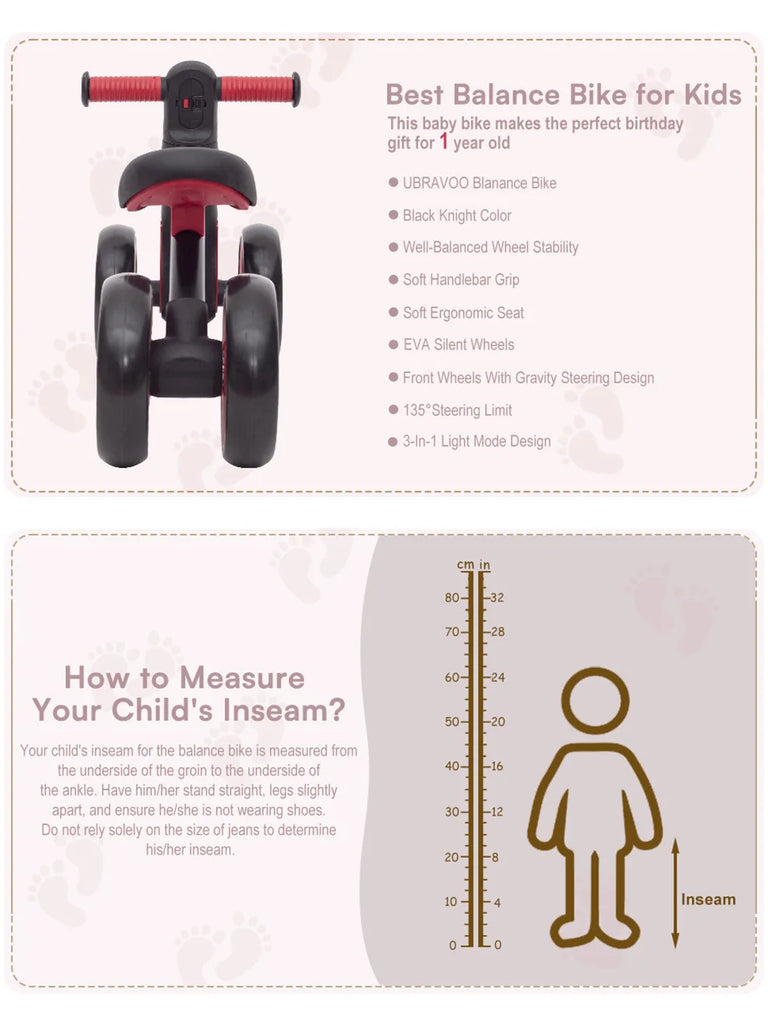 Ubravoo Baby Slide Balance Bike for 12-24 Months,3-Mode Headlight & 4 Transparent Silence Wheels, Riding on Toys Birthday Gifts