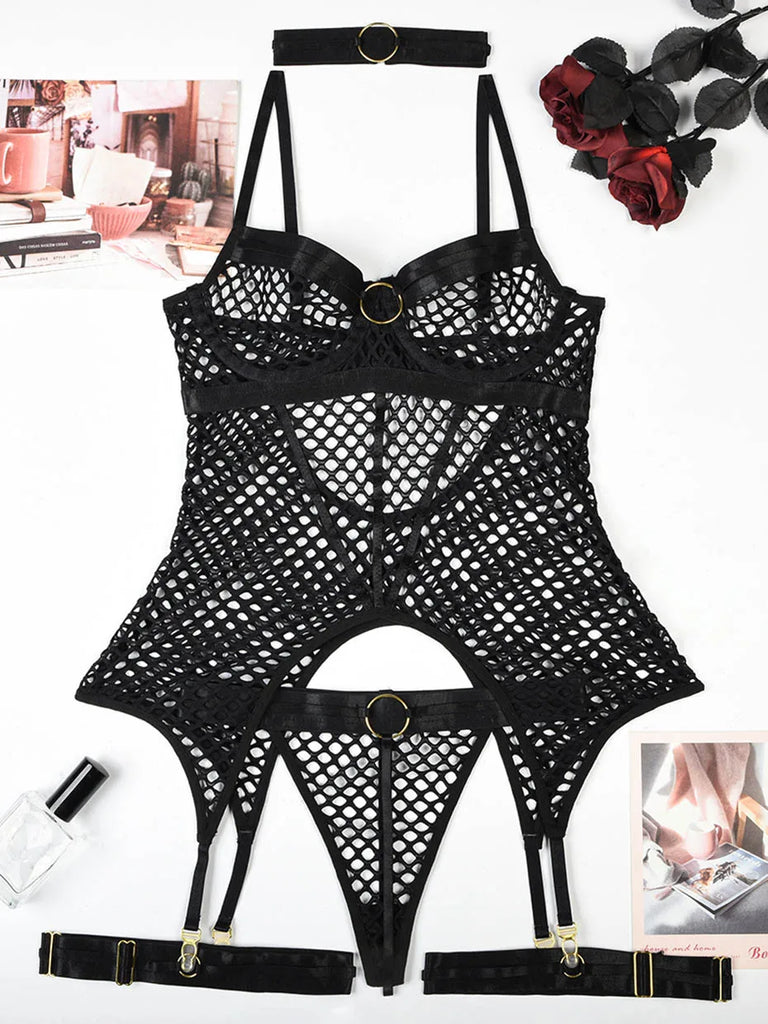 JSY Sexy Lingerie Set For Women's Body Underwear Transparent Mesh Nightgown Bodysuit Sleepwear Erotic Lingerie Porno Costumes