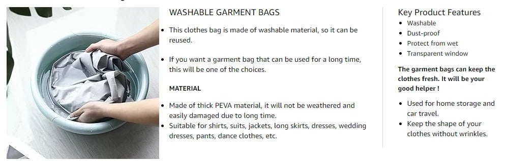 Thick Garment Suit Hanger Cover Bag with Zipper, Closet Storage Dust Coat Cover for Hanging Clothes, Breathable Dress Gown Bag