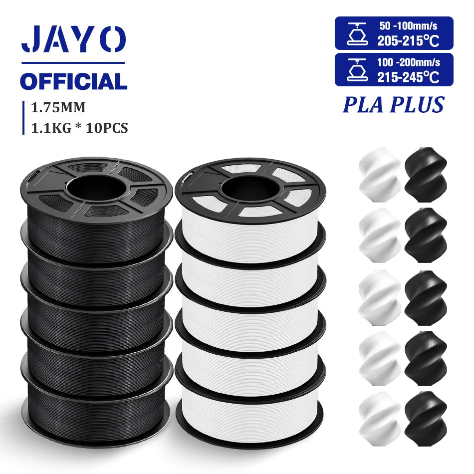 JAYO PLA + 3D Filament 1.75MM 10 Rolls PLA PLUS 3D Printer Filament Neatly Wound 3D Printing Filament 1.1kg Spool High Toughness