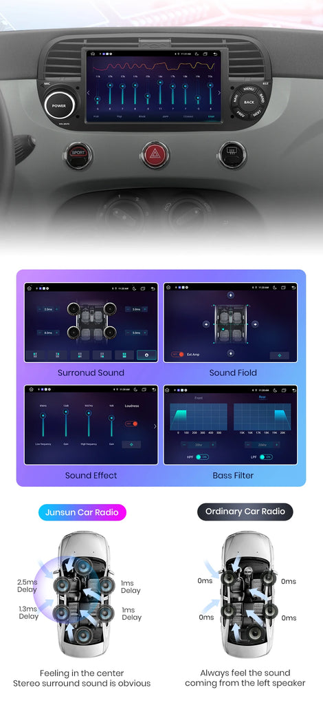 AWESAFE Wireless CarPlay for Apple Android 13 Auto Radio for FIAT 500 Abarth 2007 2008 2009-2015 Multimedia Screen Stereo GPS