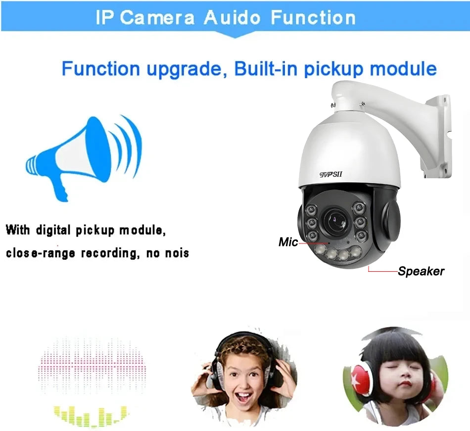 Laser Infrared Metal Auto Tracking Cruise 8MP 4K 54X Optical Zoom 360° Audio ONVIF POE PTZ Speed Dome Surveillance IP Camera