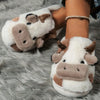 Winter Home Slippers for Couples Warm Plush Neutral Cartoon Cow Indoor Anti Slip Comfortable Cotton Slippers for Men and Women