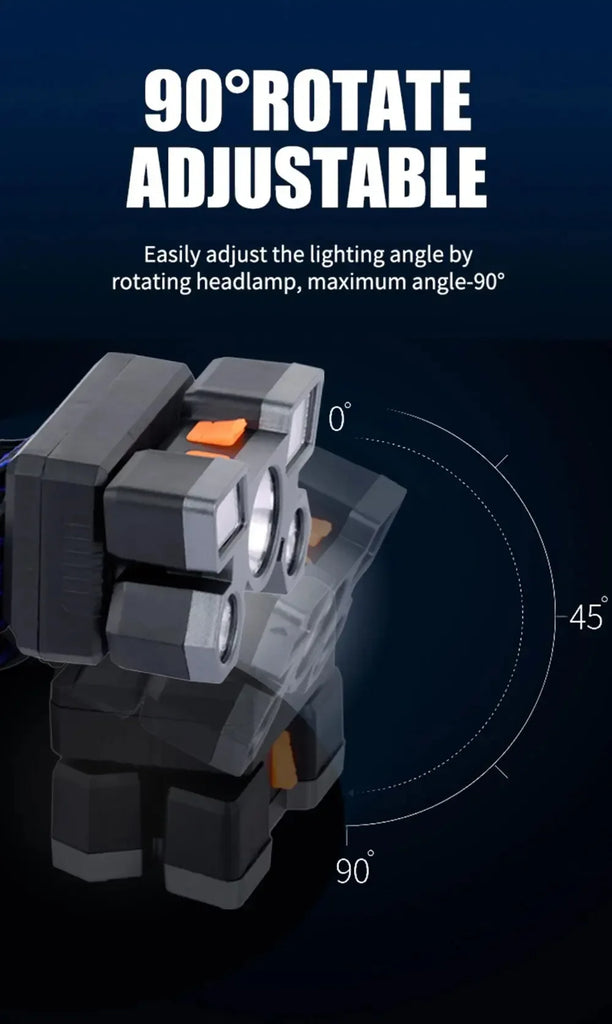 5LED Bright Headlamp Rechargeable Waterproof Adjustable 4Modes Lightweight for Outdoor Camping Running Hiking