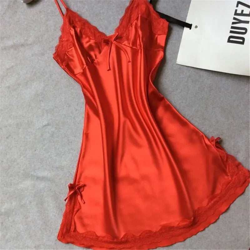 Sexy Sleepwear Lady Sexy Silk Satin Night Dress V-neck Nightgown Plus Size Nightdress Lace Nightwear for Women Nighty for Ladies