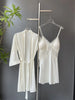 Sexy Female Nighty&Robe Set Lingerie Spring Summer Bathrobe Nightgown Two Piece Set Loose Silk Satin Home Dress Lounge Wear