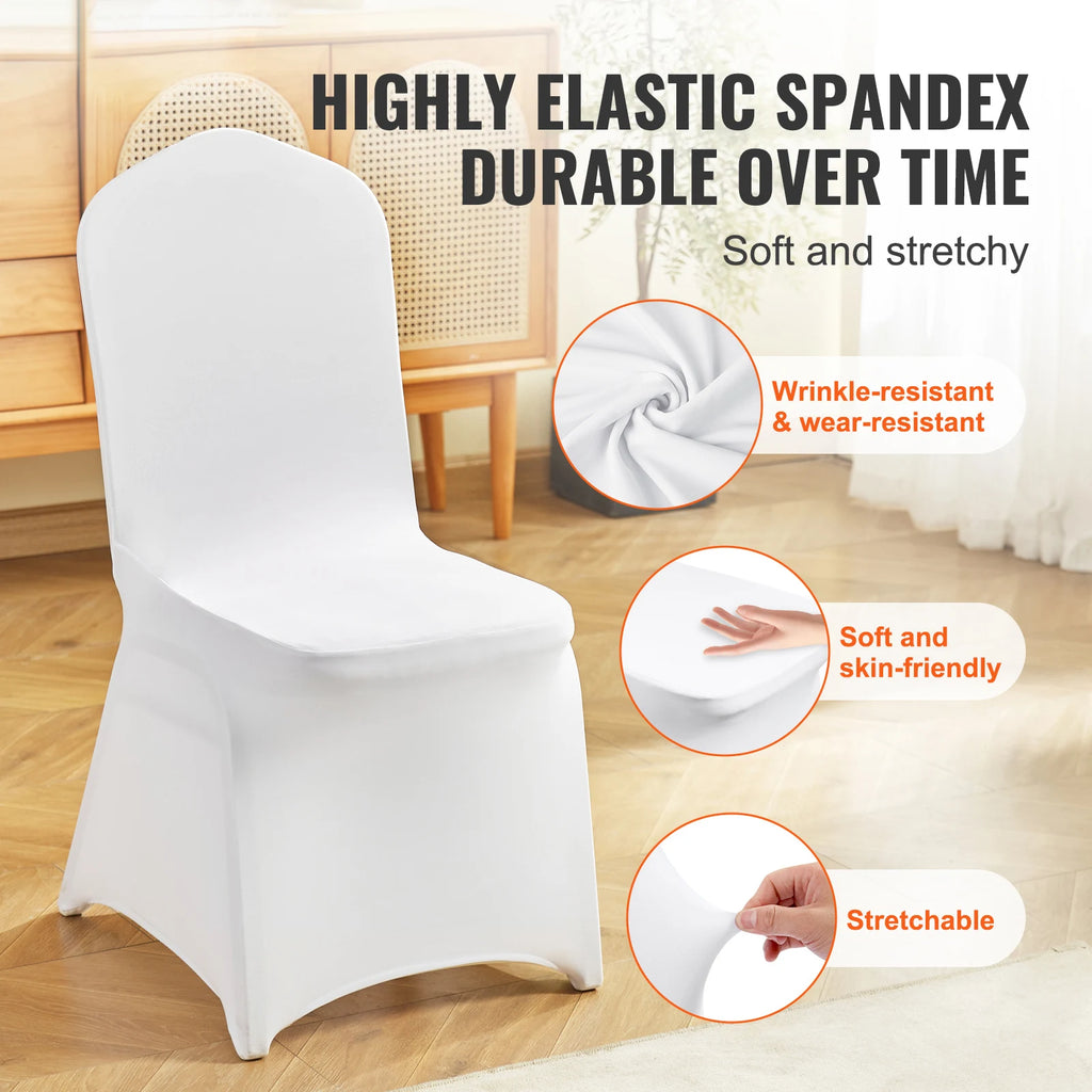SucceBuy 200pcs Stretch Spandex Folding Chair Covers Universal Fitted Chair Cover Removable Washable Protective Slipcovers White