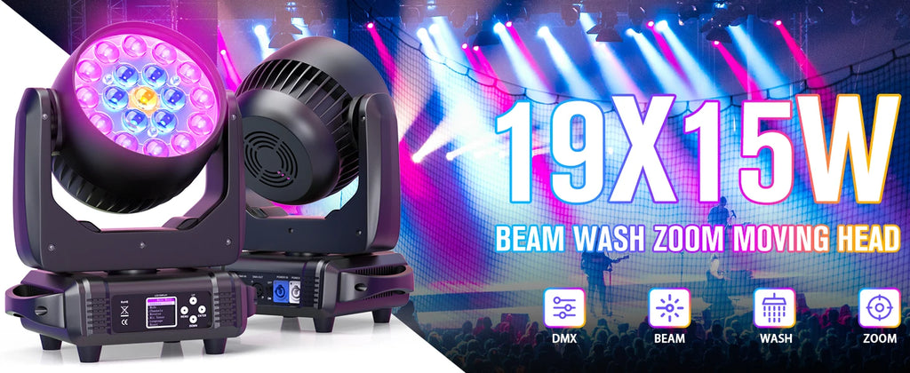 Yiflamefly 2Pcs Moving Head Lights With19X15W RGBW LED DMX512 Stage Light For DJ Karaoke Dance Hall KTV Disco Bar Stage Lighting