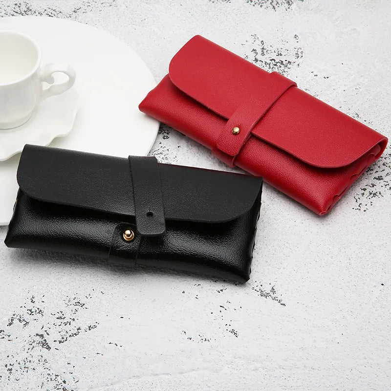 Fashion Glasses Case Handmade Soft Cover Bag For Women Buckle Clamshell Sunglasses Case PVC Leather Glasses Box