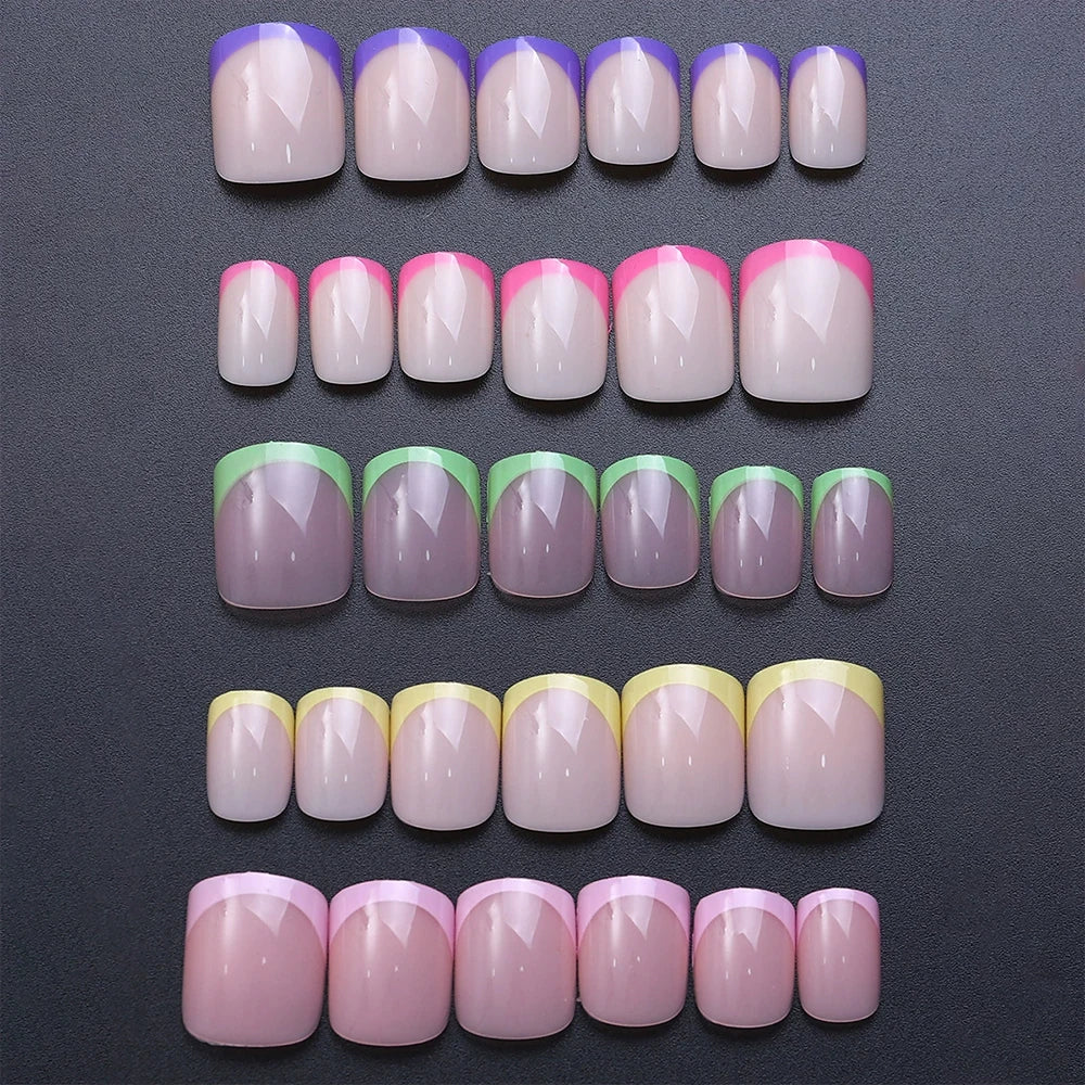240/120Pcs Colorful French Short Square False Nails Full Cover Fake Nail Tip Extension Acrylic Wearable Ballerina Press on Nails