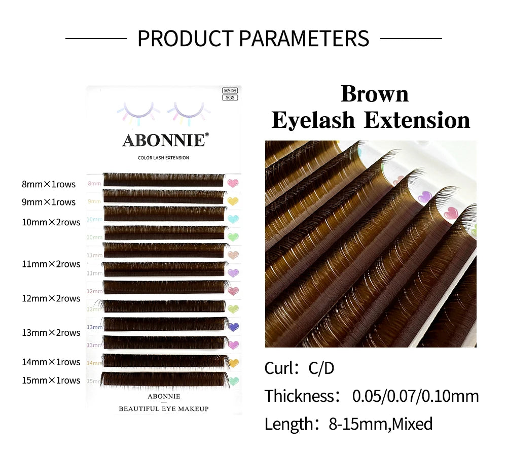 ABONNIE Dark Brown Eyelash Extension Mix 8-15mm Mink Individual Eyelash Lashes High Quality Color Natural Korean Eyelashes