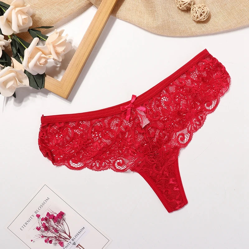 Sexy Lace Thong Women Low Waist Panties Transparent Underwear Hollow Out Female Lingerie Elasticity Comfortable Underpants