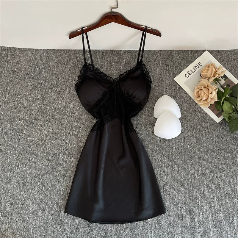 Sexy Female Nighty&Robe Set Lingerie Spring Summer Bathrobe Nightgown Two Piece Set Loose Silk Satin Home Dress Lounge Wear