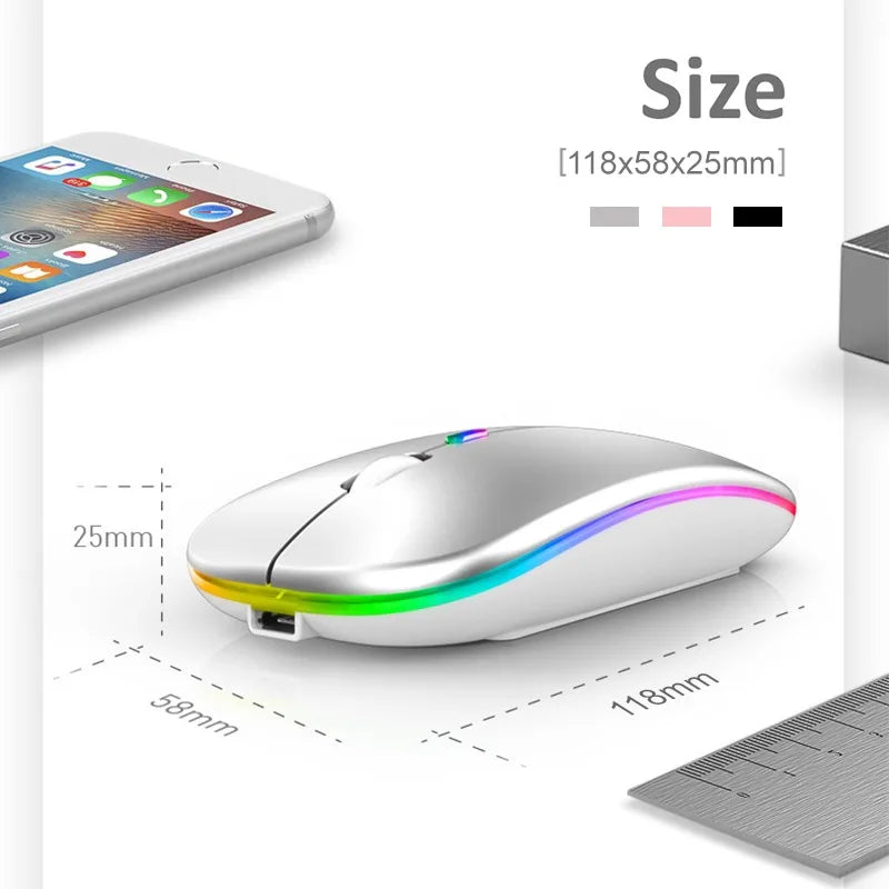 Wireless Mouse Bluetooth-Compatible 2.4GHz Dual Modes Mice Rechargeable RGB Ergonomic Silent Click for PC iPad Laptop Huaiwei