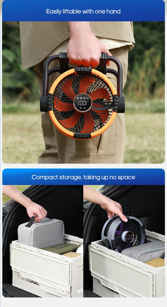 Portable 6 in 1 Outdoor Camping Fan 20000mAh Rechargeable Wireless Tent Ceiling Fan 4 Speed Adjustment LED Lighting Power Bank