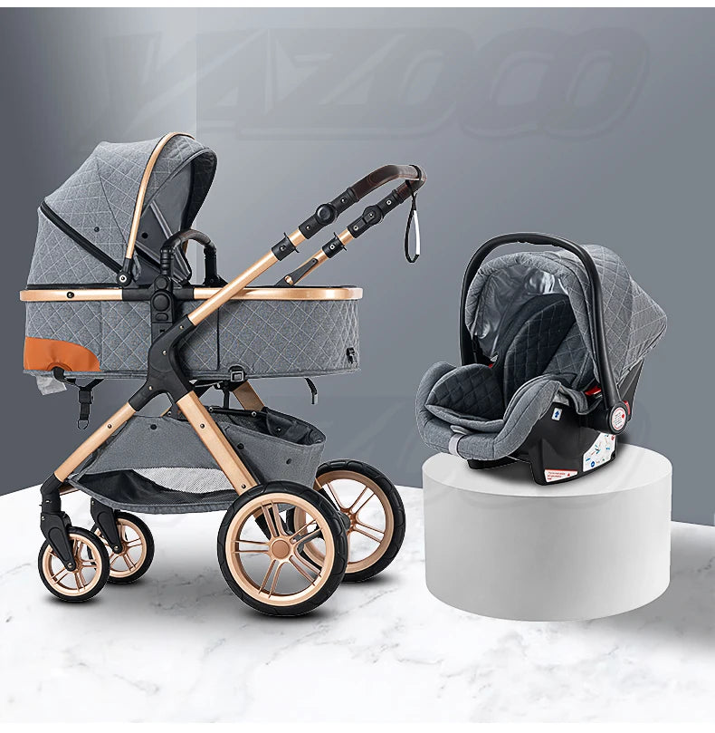 Luxury Baby Stroller 3 in 1 Newest Easy Folding Multifunctional Stroller Travel Portable Baby Carriage Safety Seat EU Standard