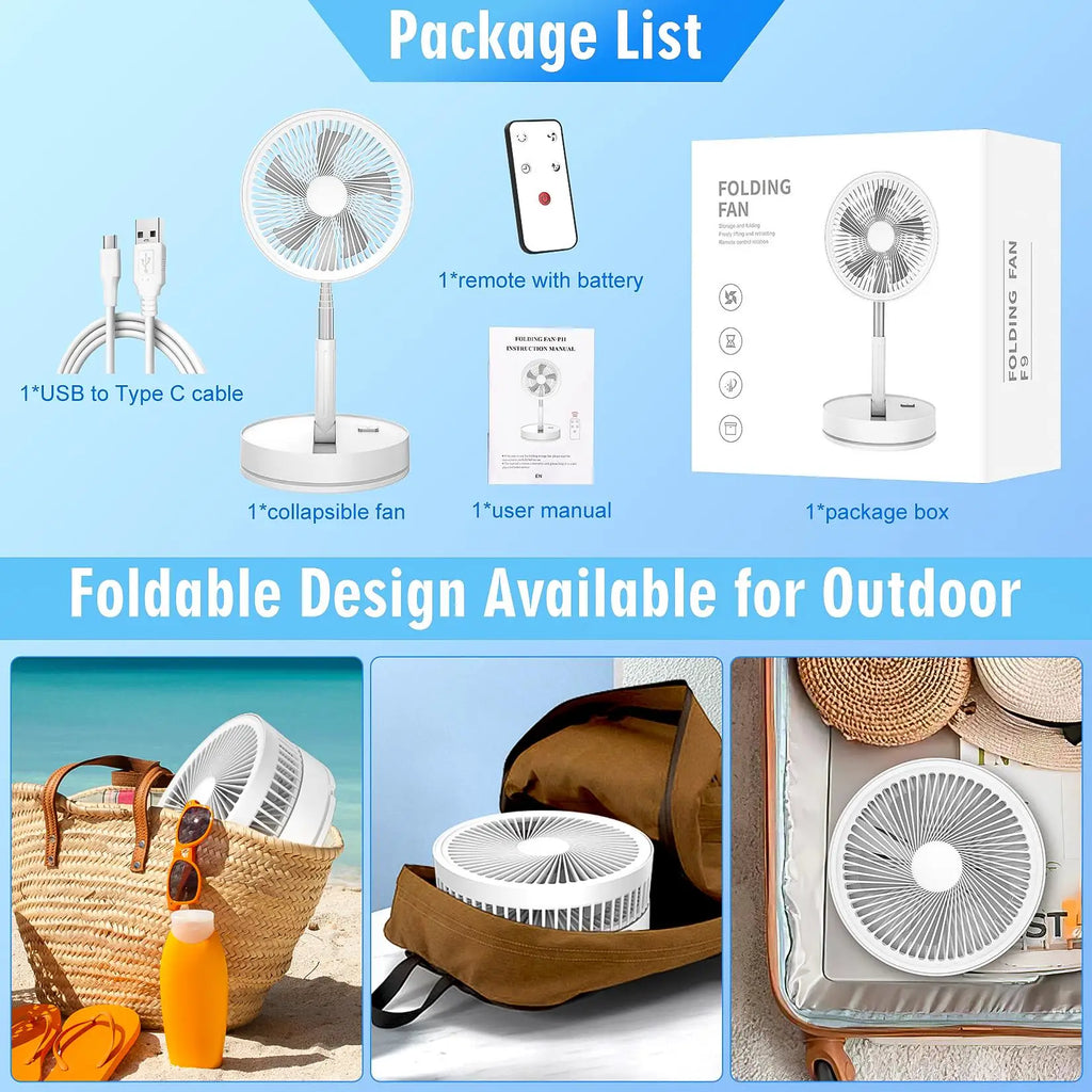 7200mAh Telescopic Foldable Fan Wireless USB Rechargeable Battery Low Noise Fan Height Adjustable Outdoor Portable Small Fans
