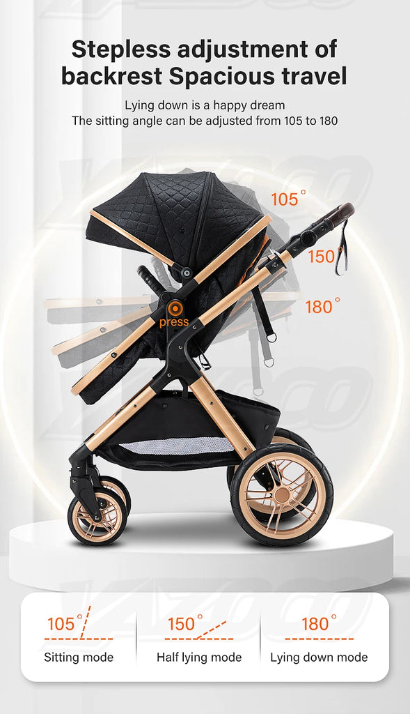 Luxury Baby Stroller 3 in 1 Newest Easy Folding Multifunctional Stroller Travel Portable Baby Carriage Safety Seat EU Standard
