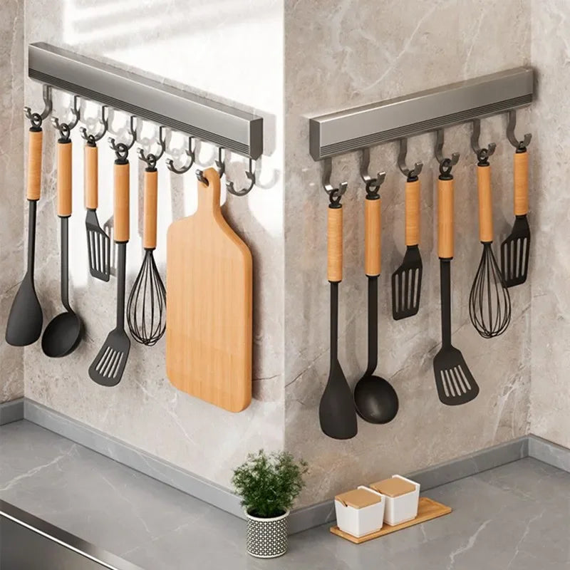 Manufacturers Supply Kitchen Hook Rack Punch-free Wall-mounted Rack Space Aluminum Hook Multi-functional Storage Row Hook Holder