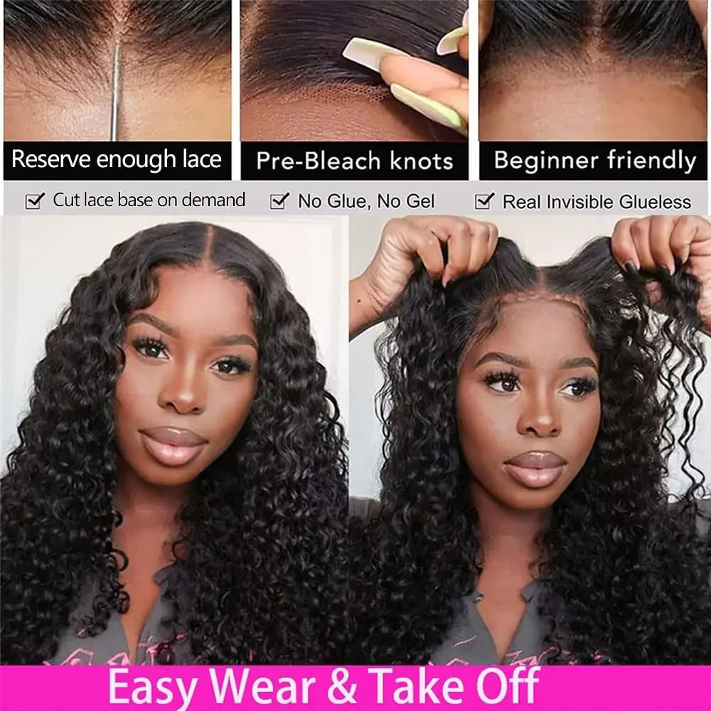 Deep Wave Glueless Wig Human Hair Ready To Wear And Go PrePlucked For Women Precut 6x4 Closure Curly Lace Front Wigs On Sale