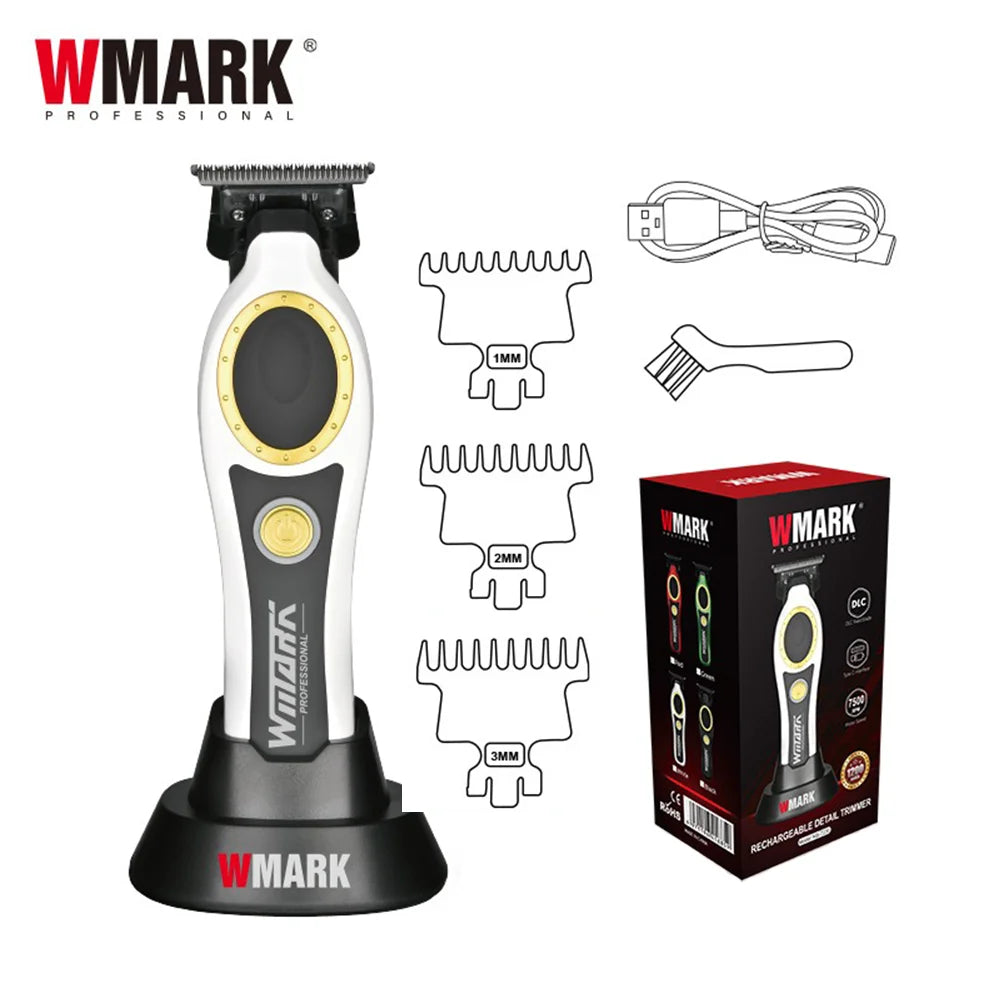WMARK NG-7230 Professional Hair Clipper Ceramic Titanium Plated Blade 7500RPM Men's Trimmer Engraving Push with Charging Base