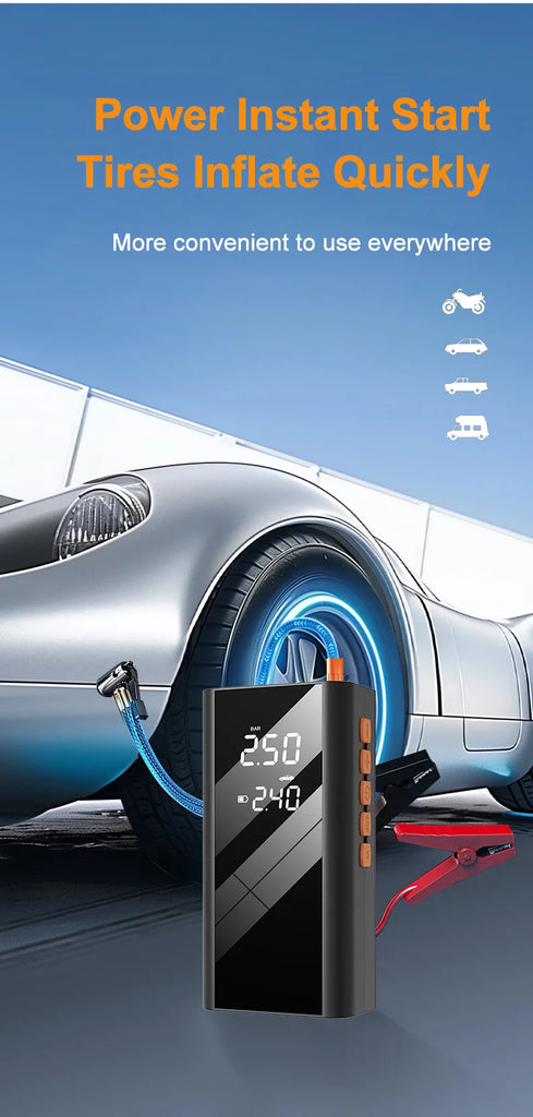 2 in 1 Car Jump Starter with Air Compressor Car Battery Emergency Boosters 1200A 12V Power Bank Portable Starting Device