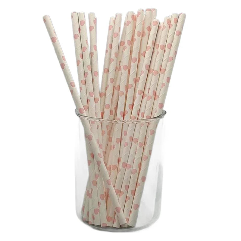 25PCS Party Straws For Juice Cocktails Smoothies Birthday Wedding Christmas Decorations Biodegradable Pink Paper Straws