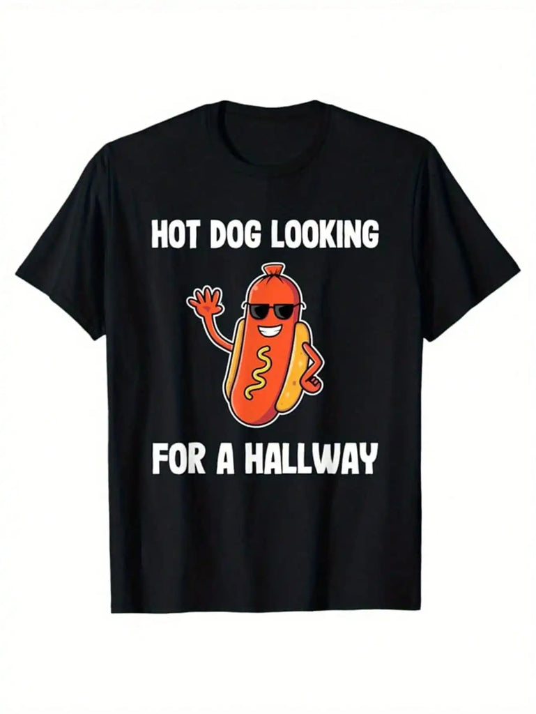 Men's Cotton T-Shirt With Hot Dog Printed, Casual Short Sleeve Round Neck Tee, Soft Comfortable Top
