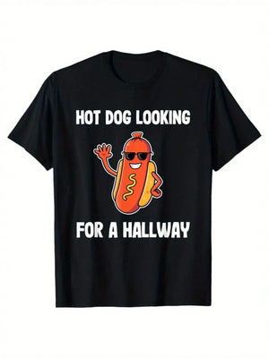 Men's Cotton T-Shirt With Hot Dog Printed, Casual Short Sleeve Round Neck Tee, Soft Comfortable Top