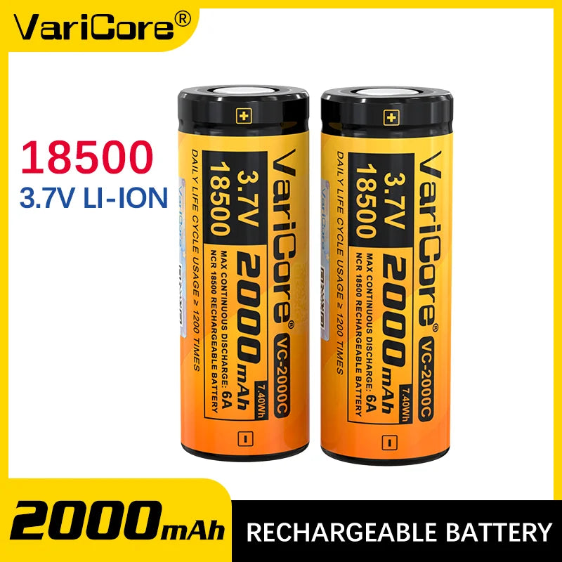 VariCore 18500 3.7V 2000mAh Rechargeable Li-ion Lithium Battery Cell Protected for Flashlight Toys RC Device High Capacity