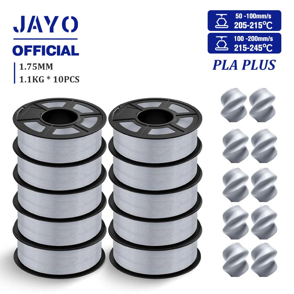 JAYO PLA + 3D Filament 1.75MM 10 Rolls PLA PLUS 3D Printer Filament Neatly Wound 3D Printing Filament 1.1kg Spool High Toughness