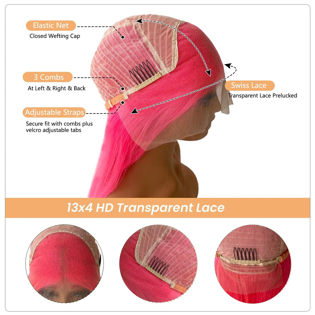 40 Inch Hot Pink Transparent Lace Front Wig Human Hair 13x6 Lace Frontal Wigs For Women Long Straight Colored Human Hair Wigs