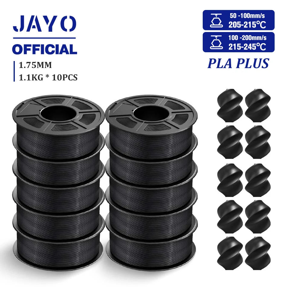 JAYO PLA + 3D Filament 1.75MM 10 Rolls PLA PLUS 3D Printer Filament Neatly Wound 3D Printing Filament 1.1kg Spool High Toughness