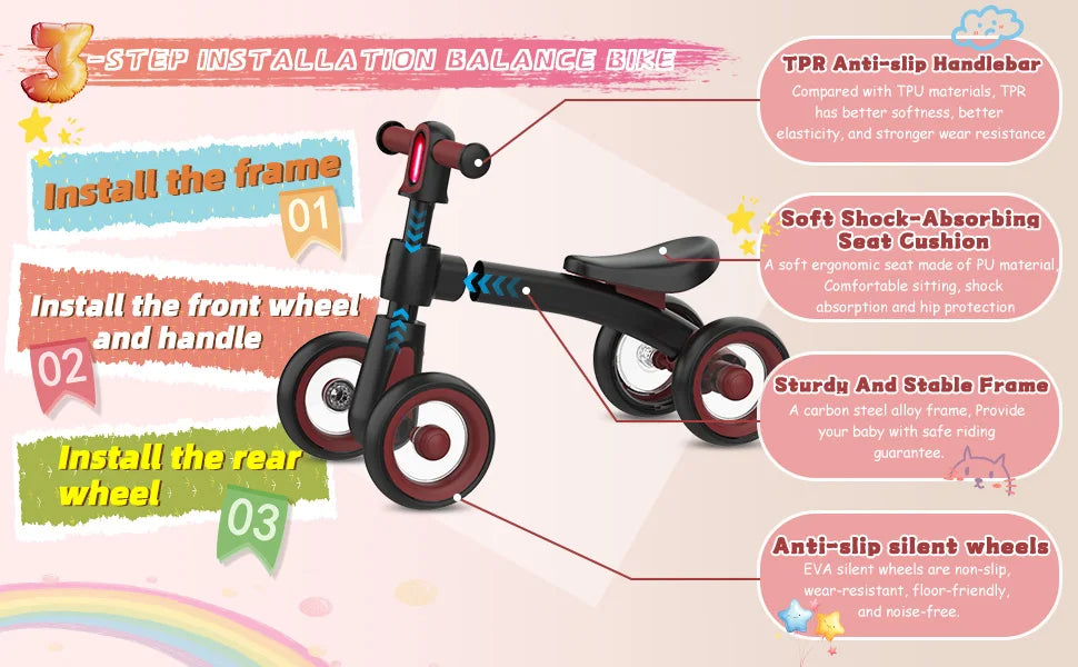 Ubravoo Baby Slide Balance Bike for 12-24 Months,3-Mode Headlight & 4 Transparent Silence Wheels, Riding on Toys Birthday Gifts