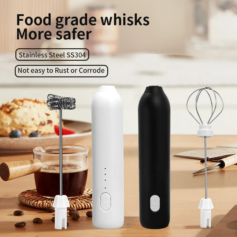 HOT  Electric Milk Frother + Egg Beater Wireless Type-C Charging 3 Speeds Mini Handheld Foam Maker Coffee Whisk Cooking Tools