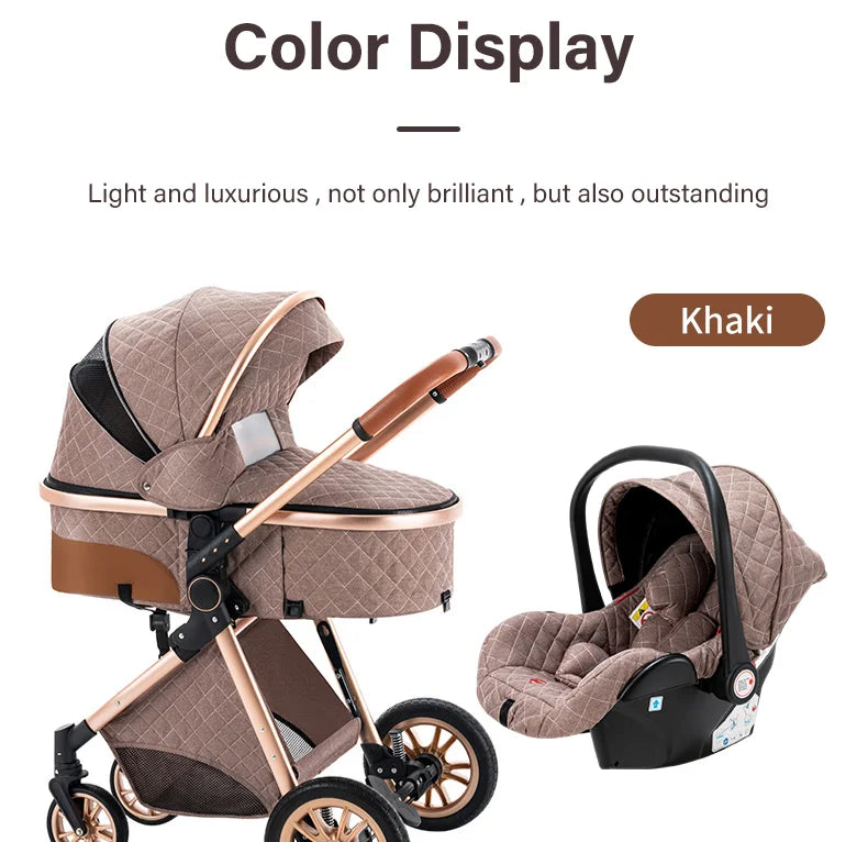 Luxurious Baby Stroller 3 in 1 Portable Travel Baby Carriage Folding Prams High Landscape Aluminum Frame Car for Newborn Baby