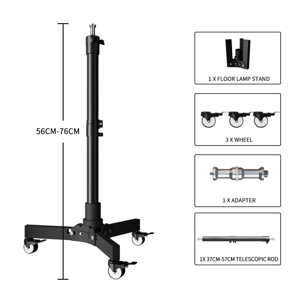 SH Metal Floor Light Stand Photography Fill Lighting Stand With 3pcs Casters Wheel Dual-use Background Light Stand