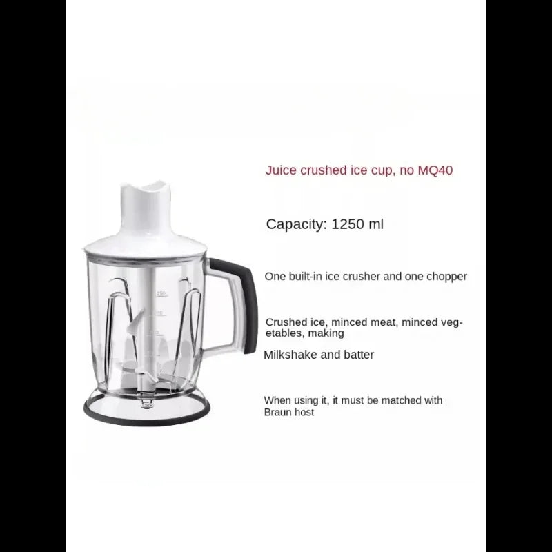 Suitable for Braun Mq745/785/735/725, 1.25-liter Crushed Ice Cup (lid) Multifunctional Cooking Stick and Machine Accessories
