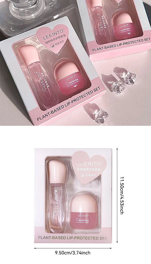 Leeinto Plant Essence Lip Care Set: Moisturizing, Long-Lasting Nourishment, Gentle Formula, Lightweight Texture, Lip Gloss, Lip Mask, Enhances Complexion, Pre-Makeup Primer, Essential for Daily Commuting and Dating, Night Car