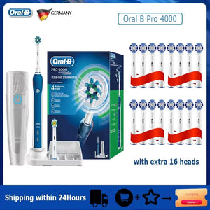 Oral B Pro 4000 Electric Toothbrush Rechargeable 3D Visible Pressure Sensor 4 Modes Sonic Tooth Brush for Adults Oral Cleaning