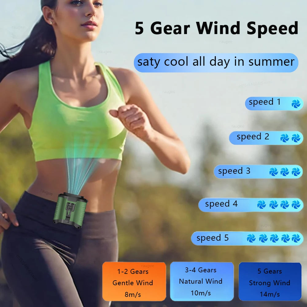 Waist Fan Mini Rechargeable Portable Fan with 10000mAh Power Bank USB Fan Wireless Fan for Sports Outdoor Working