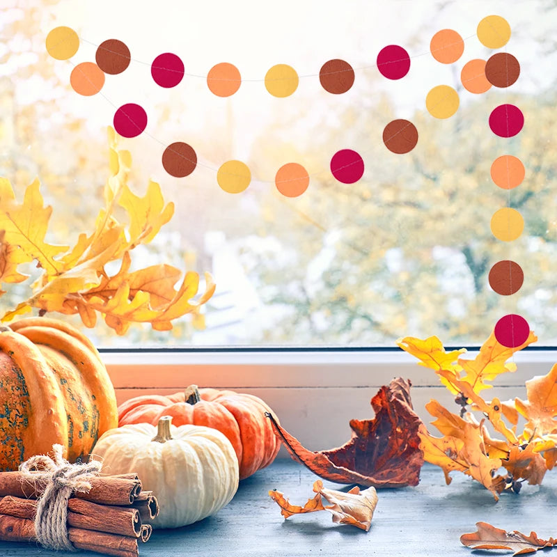 Autumn Leaves Maple Garlands Round Paper Thanksgiving Banner String Home Birthday Party Holiday DIY Wall Fireplace Hanging Decor
