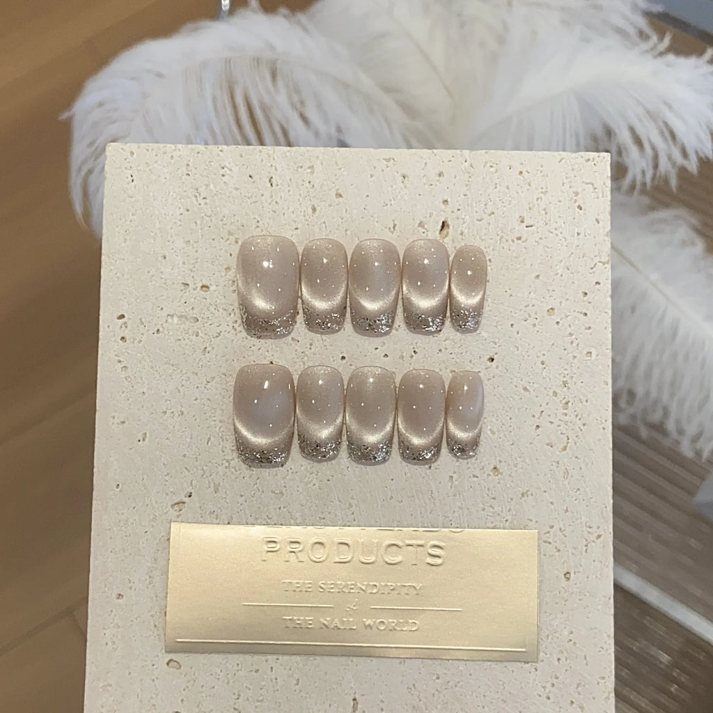 10Pcs Blue Handmade Press On Nails Set Ballet Wearable Artificial False Nails Decoration Nail Art Manicure Fake Nails Tips Art