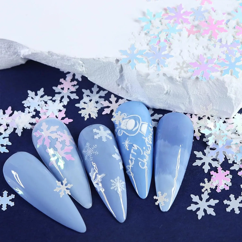 6 Grids/box Snowflake Sequins Set Nail Glitter Blue White Christmas Snow Glitter Sequins for Nail Art Decorations Christmas Gift