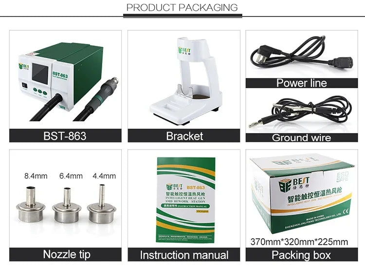 BEST BST-863 Intelligent 1200W Soldering Station with LCD Display Touch Screen Constant Temperature Hot Air Welding Platform