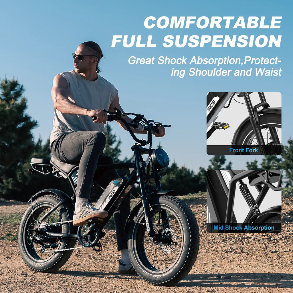 RCB 20'' E Bike, Electric Mountain Bike for Adults, Commuting Electric Bike with Removable 48V 15Ah Battery & APP, Range 40-60KM