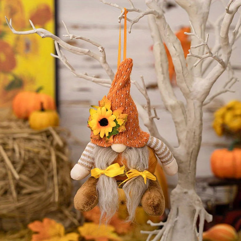 Thanksgiving Decoration Harvest Season Maple Leaf Straw Hat Rudolf Short Legs Doll Goblin Dwarf Doll Pendant Children's gift
