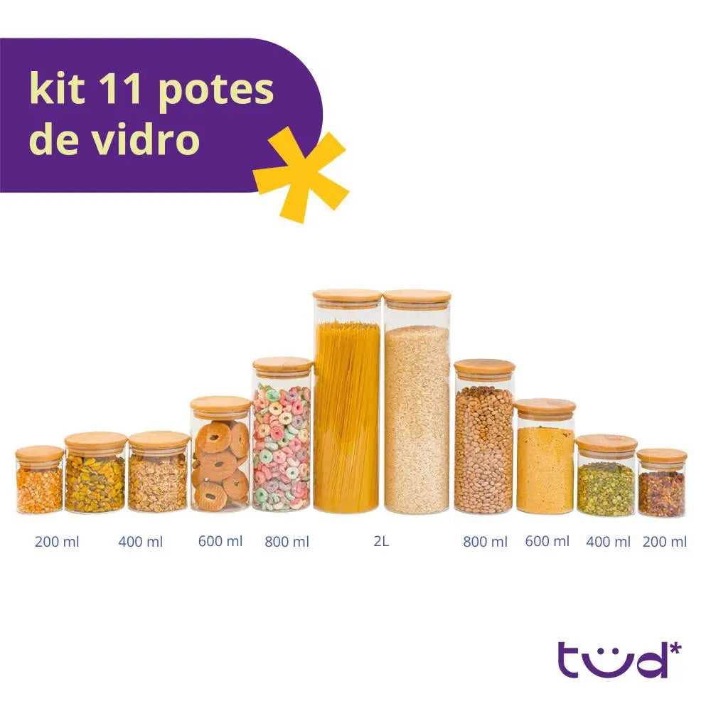 Kit 11 Round Airtight Glass Pot with Bamboo Lid-Tüd