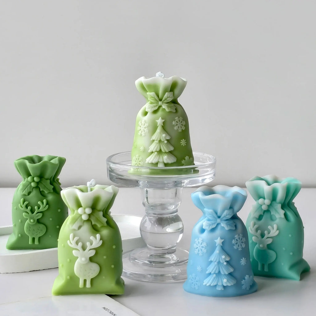 3D Christmas Gift Bag Relief Elk Tree Silicone Mold Handmade Aroma Candle Plaster Ornament Molds Candle Making Supplies