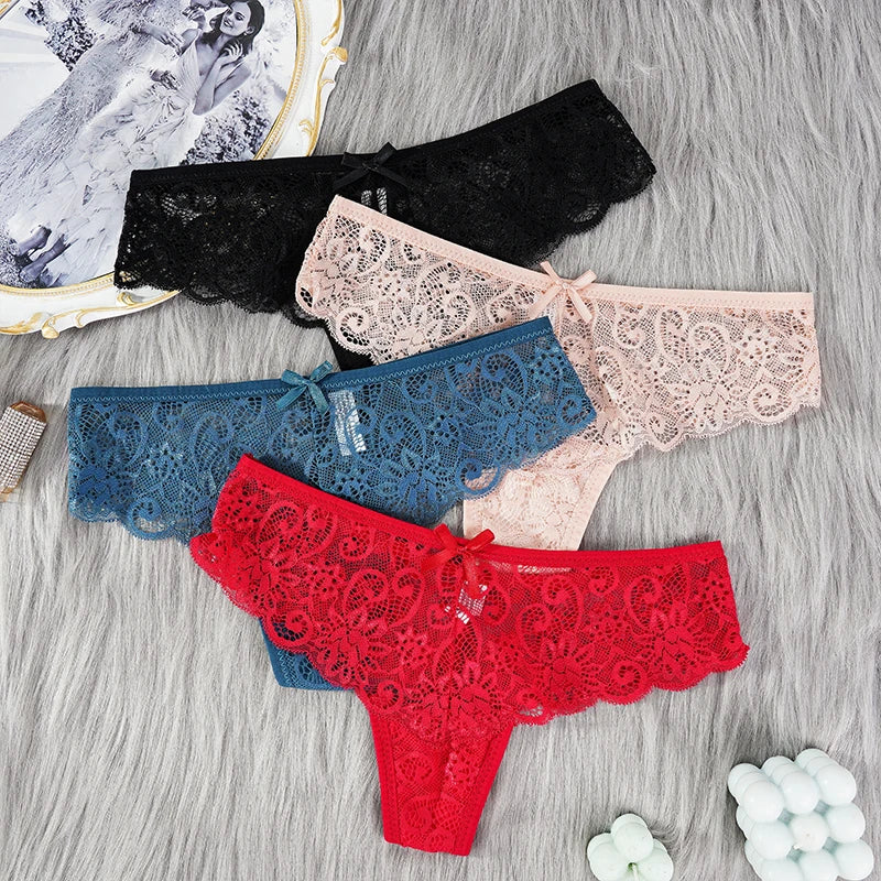Sexy Lace Thong Women Low Waist Panties Transparent Underwear Hollow Out Female Lingerie Elasticity Comfortable Underpants